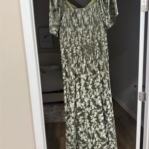 Baltic Born Olive Green Floral Maxi Dress with Smocked Bodice